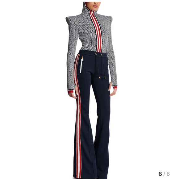 Balmain Monochrome Bodysuit with Red Trim - Picture 3 of 4